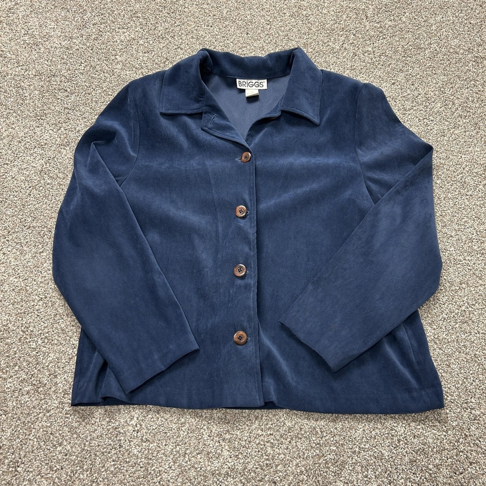 Briggs Blazer Womens 1X Blue Microfiber Button Front Collared Unlined Jacket